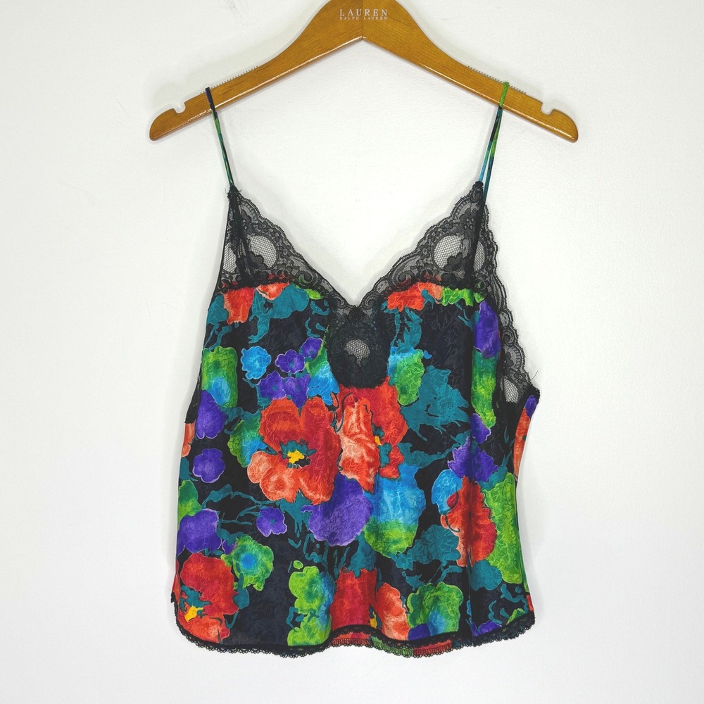 Vintage‎ Floral Cami with black lace trim Indulgence Sz 38